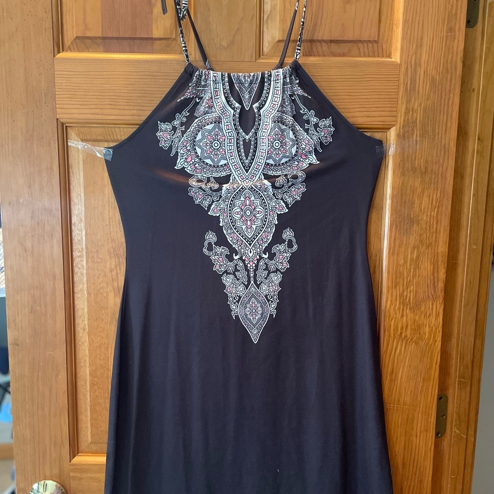 Black Halter Dress with Intricate Pattern